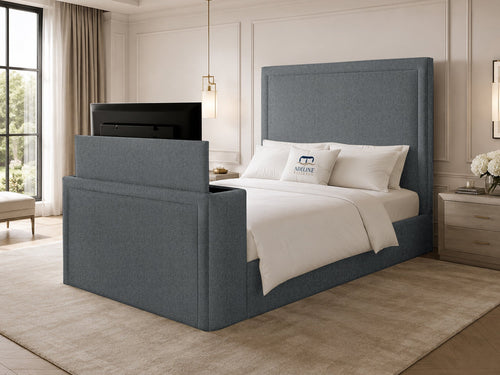Serene Minimal Storage TV Bed Set with End Lift – 60" Floor Standing Headboard