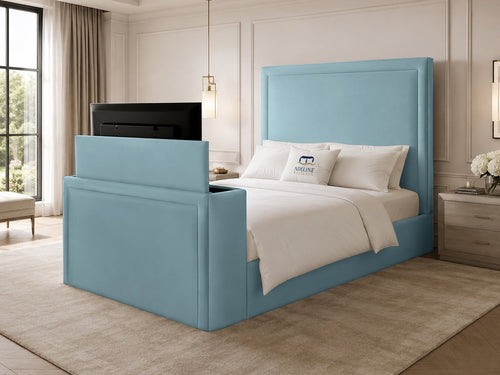 Serene Minimal Storage TV Bed Set with End Lift – 60" Floor Standing Headboard