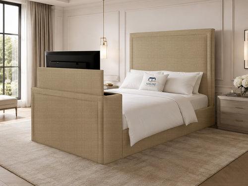 Serene Minimal Storage TV Bed Set with End Lift – 60" Floor Standing Headboard
