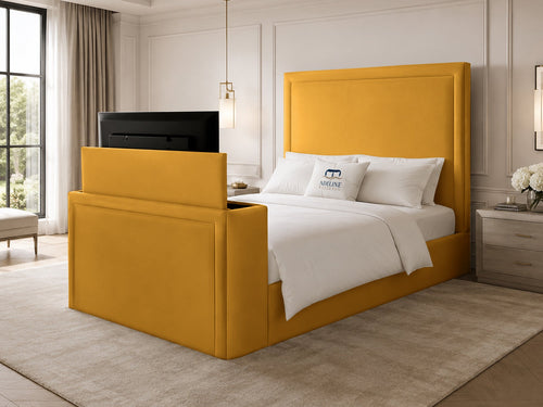 Serene Minimal Storage TV Bed Set with End Lift – 60" Floor Standing Headboard