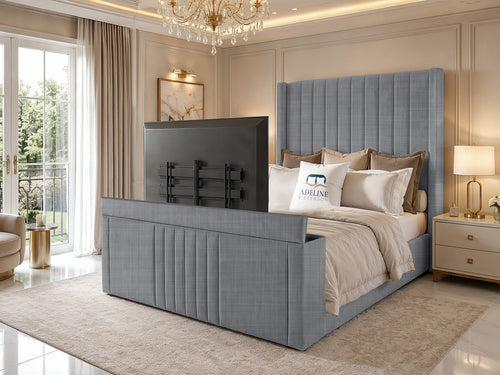 Sovereign Vertical Channel Wingback Storage TV Bed Set with End Lift – 48" Floor Standing Headboard
