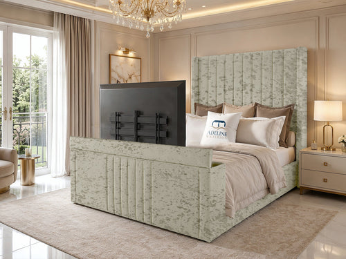 Sovereign Vertical Channel Wingback Storage TV Bed Set with End Lift – 48" Floor Standing Headboard