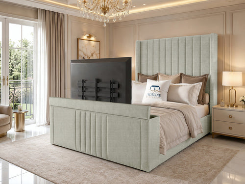 Sovereign Vertical Channel Wingback Storage TV Bed Set with End Lift – 48" Floor Standing Headboard