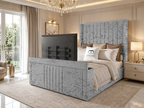 Sovereign Vertical Channel Wingback Storage TV Bed Set with End Lift – 48" Floor Standing Headboard