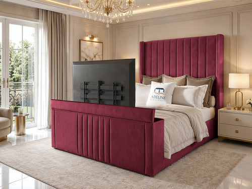 Sovereign Vertical Channel Wingback Storage TV Bed Set with End Lift – 48" Floor Standing Headboard