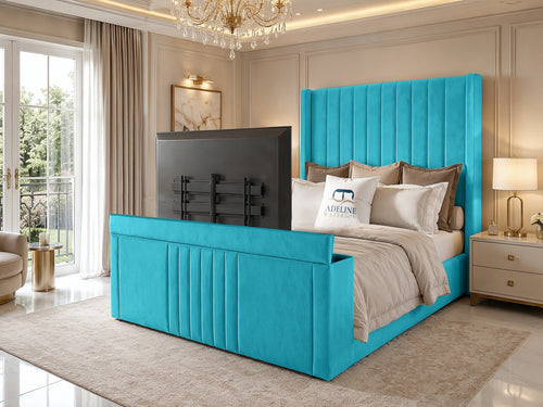 Sovereign Vertical Channel Wingback Storage TV Bed Set with End Lift – 48" Floor Standing Headboard