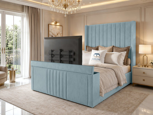 Sovereign Vertical Channel Wingback Storage TV Bed Set with End Lift – 48" Floor Standing Headboard