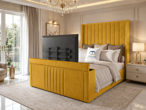 Sovereign Vertical Channel Wingback Storage TV Bed Set with End Lift – 48" Floor Standing Headboard