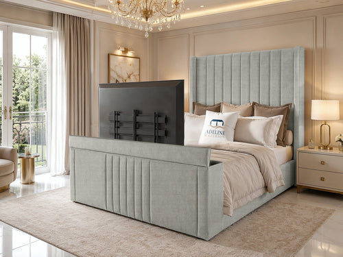 Sovereign Vertical Channel Wingback Storage TV Bed Set with End Lift – 48" Floor Standing Headboard