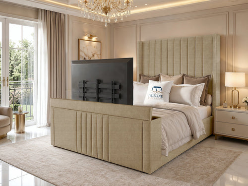 Sovereign Vertical Channel Wingback Storage TV Bed Set with End Lift – 48" Floor Standing Headboard