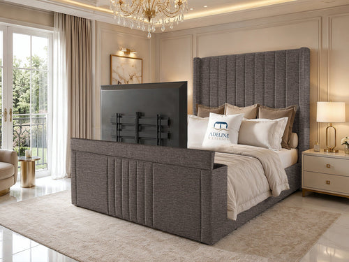 Sovereign Vertical Channel Wingback Storage TV Bed Set with End Lift – 48" Floor Standing Headboard