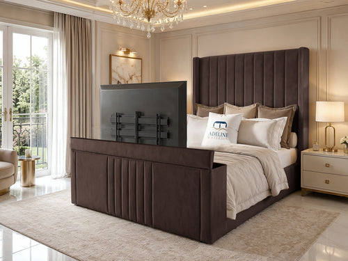 Sovereign Vertical Channel Wingback Storage TV Bed Set with End Lift – 54" Floor Standing Headboard