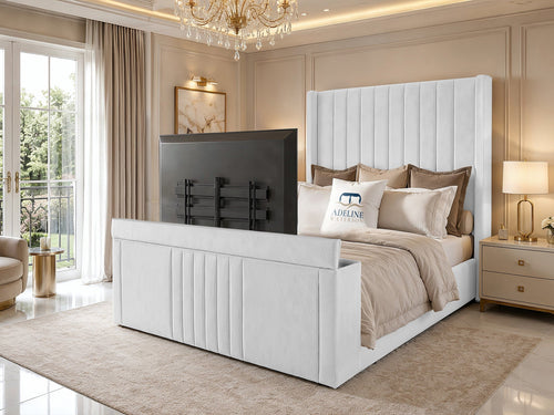Sovereign Vertical Channel Wingback Storage TV Bed Set with End Lift – 54" Floor Standing Headboard