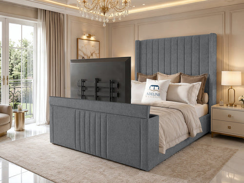 Sovereign Vertical Channel Wingback Storage TV Bed Set with End Lift – 60" Floor Standing Headboard