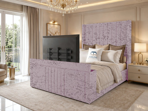 Sovereign Vertical Channel Wingback Storage TV Bed Set with End Lift – 60" Floor Standing Headboard