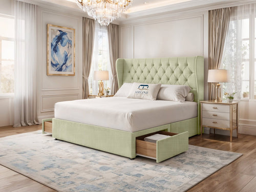 Windsor Chesterfield Wingback Divan Bed Set with Storage Drawers, Floor Standing Headboard & Footboard