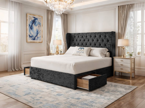 Windsor Chesterfield Wingback Divan Bed Set with Storage Drawers, Floor Standing Headboard & Footboard