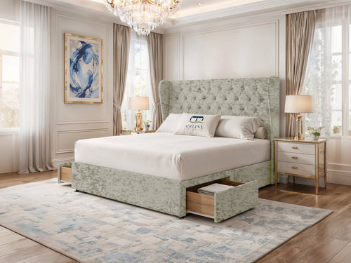 Windsor Chesterfield Wingback Divan Bed Set with Storage Drawers, Floor Standing Headboard & Footboard