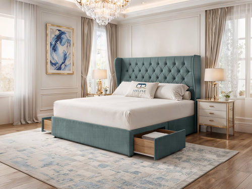Windsor Chesterfield Wingback Divan Bed Set with Storage Drawers, Floor Standing Headboard & Footboard