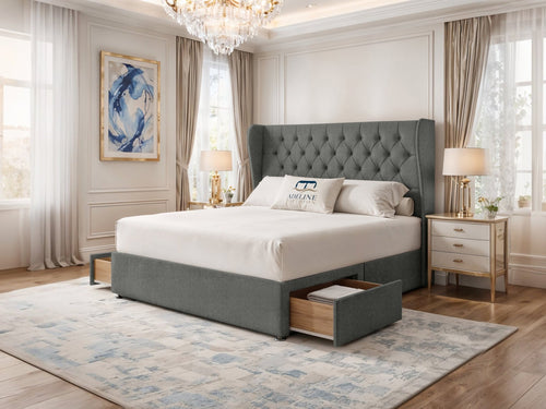 Windsor Chesterfield Wingback Divan Bed Set with Storage Drawers, Floor Standing Headboard & Footboard