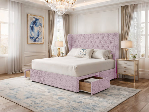 Windsor Chesterfield Wingback Divan Bed Set with Storage Drawers, Floor Standing Headboard & Footboard