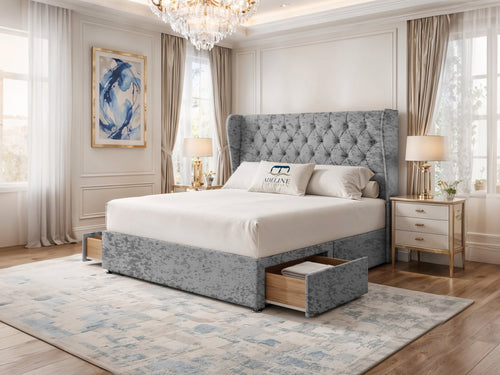 Windsor Chesterfield Wingback Divan Bed Set with Storage Drawers, Floor Standing Headboard & Footboard