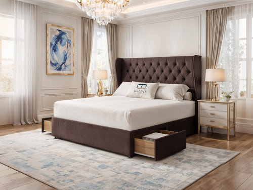 Windsor Chesterfield Wingback Divan Bed Set with Storage Drawers, Floor Standing Headboard & Footboard