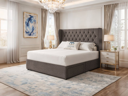 Windsor Chesterfield Wingback Divan Bed Set with Storage Drawers, Floor Standing Headboard & Footboard