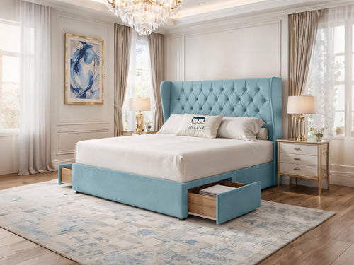Windsor Chesterfield Wingback Divan Bed Set with Storage Drawers, Floor Standing Headboard & Footboard