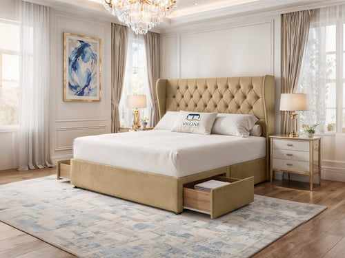Windsor Chesterfield Wingback Divan Bed Set with Storage Drawers, Floor Standing Headboard & Footboard