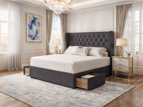 Windsor Chesterfield Wingback Divan Bed Set with Storage Drawers, Floor Standing Headboard & Footboard