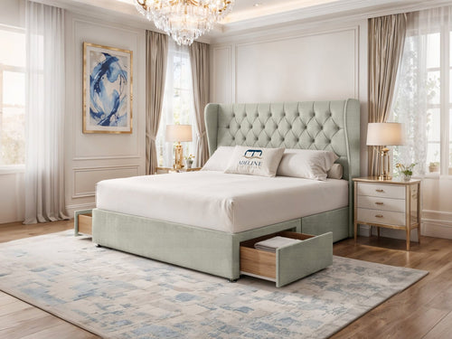 Windsor Chesterfield Wingback Divan Bed Set with Storage Drawers, Floor Standing Headboard & Footboard