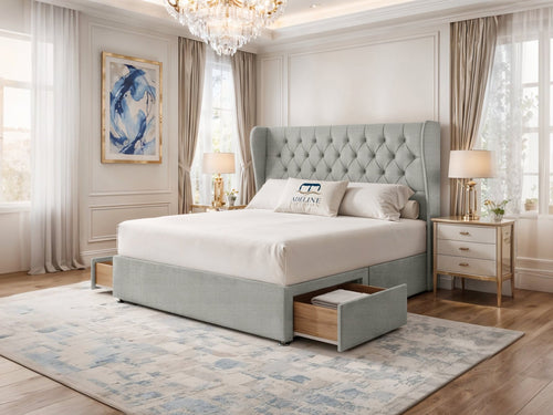 Windsor Chesterfield Wingback Divan Bed Set with Storage Drawers, Floor Standing Headboard & Footboard