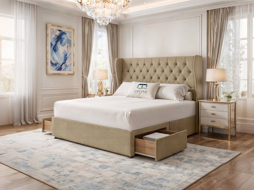 Windsor Chesterfield Wingback Divan Bed Set with Storage Drawers, Floor Standing Headboard & Footboard