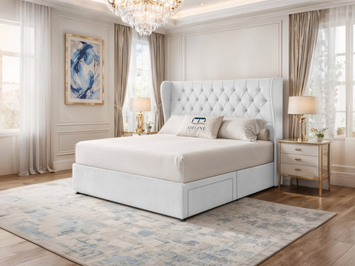 Windsor Chesterfield Wingback Divan Bed Set with Storage Drawers, Floor Standing Headboard & Footboard