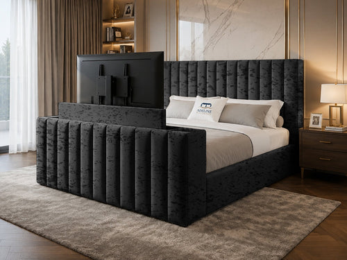 Vantage Stripe Storage TV Bed Set with End Lift – 48" Floor Standing Headboard