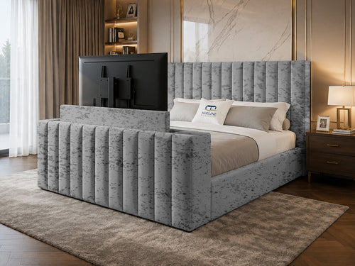 Vantage Stripe Storage TV Bed Set with End Lift – 48" Floor Standing Headboard