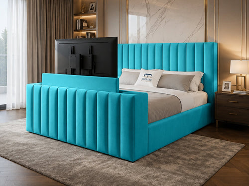 Vantage Stripe Storage TV Bed Set with End Lift – 48" Floor Standing Headboard