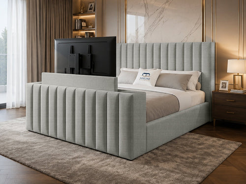 Vantage Stripe Storage TV Bed Set with End Lift – 48" Floor Standing Headboard