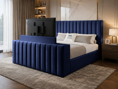 Vantage Stripe Storage TV Bed Set with End Lift – 54" Floor Standing Headboard