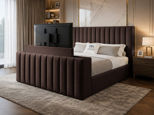 Vantage Stripe Storage TV Bed Set with End Lift – 54" Floor Standing Headboard