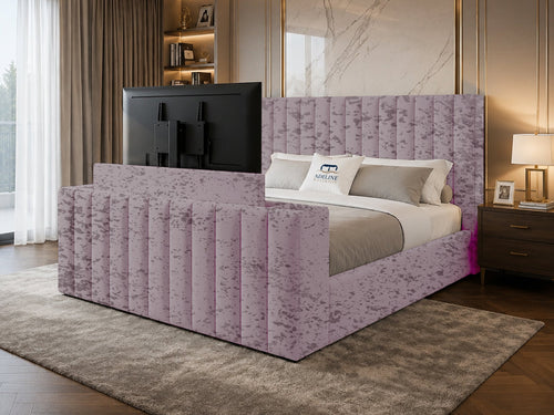 Vantage Stripe Storage TV Bed Set with End Lift – 54" Floor Standing Headboard