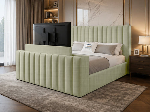 Vantage Stripe Storage TV Bed Set with End Lift – 60" Floor Standing Headboard