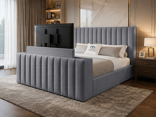 Vantage Stripe Storage TV Bed Set with End Lift – 60" Floor Standing Headboard