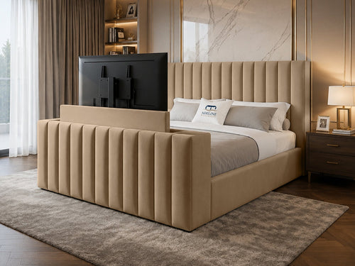 Vantage Stripe Storage TV Bed Set with End Lift – 60" Floor Standing Headboard