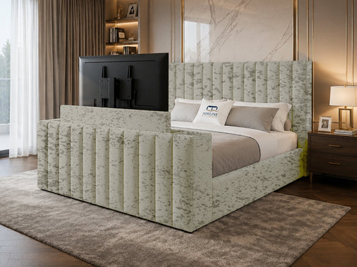 Vantage Stripe Storage TV Bed Set with End Lift – 60" Floor Standing Headboard