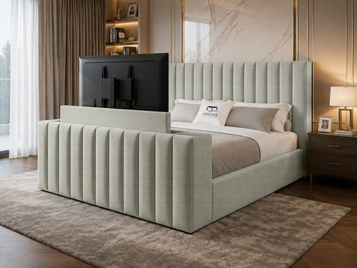 Vantage Stripe Storage TV Bed Set with End Lift – 60" Floor Standing Headboard
