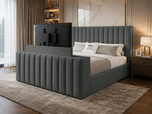 Vantage Stripe Storage TV Bed Set with End Lift – 60" Floor Standing Headboard