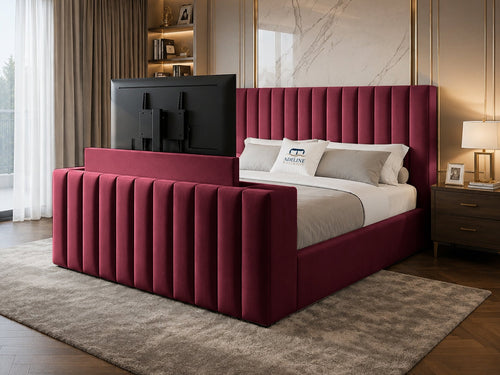 Vantage Stripe Storage TV Bed Set with End Lift – 60" Floor Standing Headboard