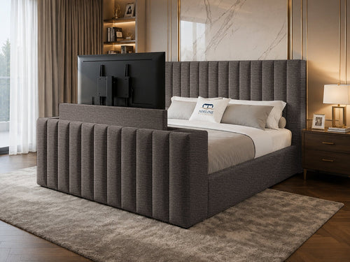 Vantage Stripe Storage TV Bed Set with End Lift – 60" Floor Standing Headboard